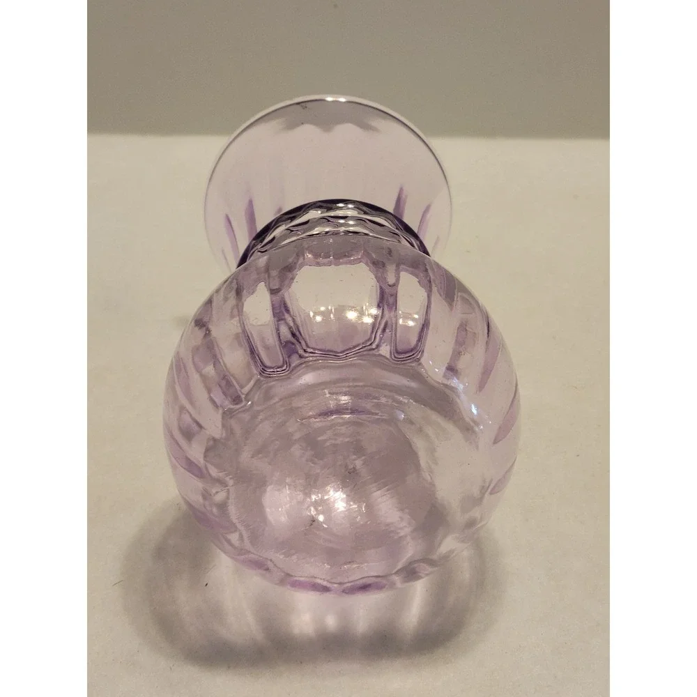Vtg Glass Bud Vase Ribbed Braided Waist Cottagecore Country Lavender‎ Purple 7in